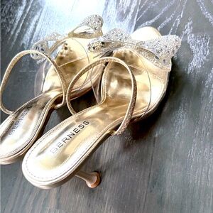Berness Gold Bow-Embellished Heeled Sandals